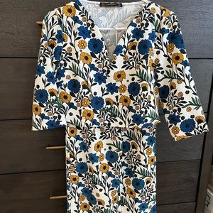 Zara Floral Midi Skirt with Blue and Yellow Accents